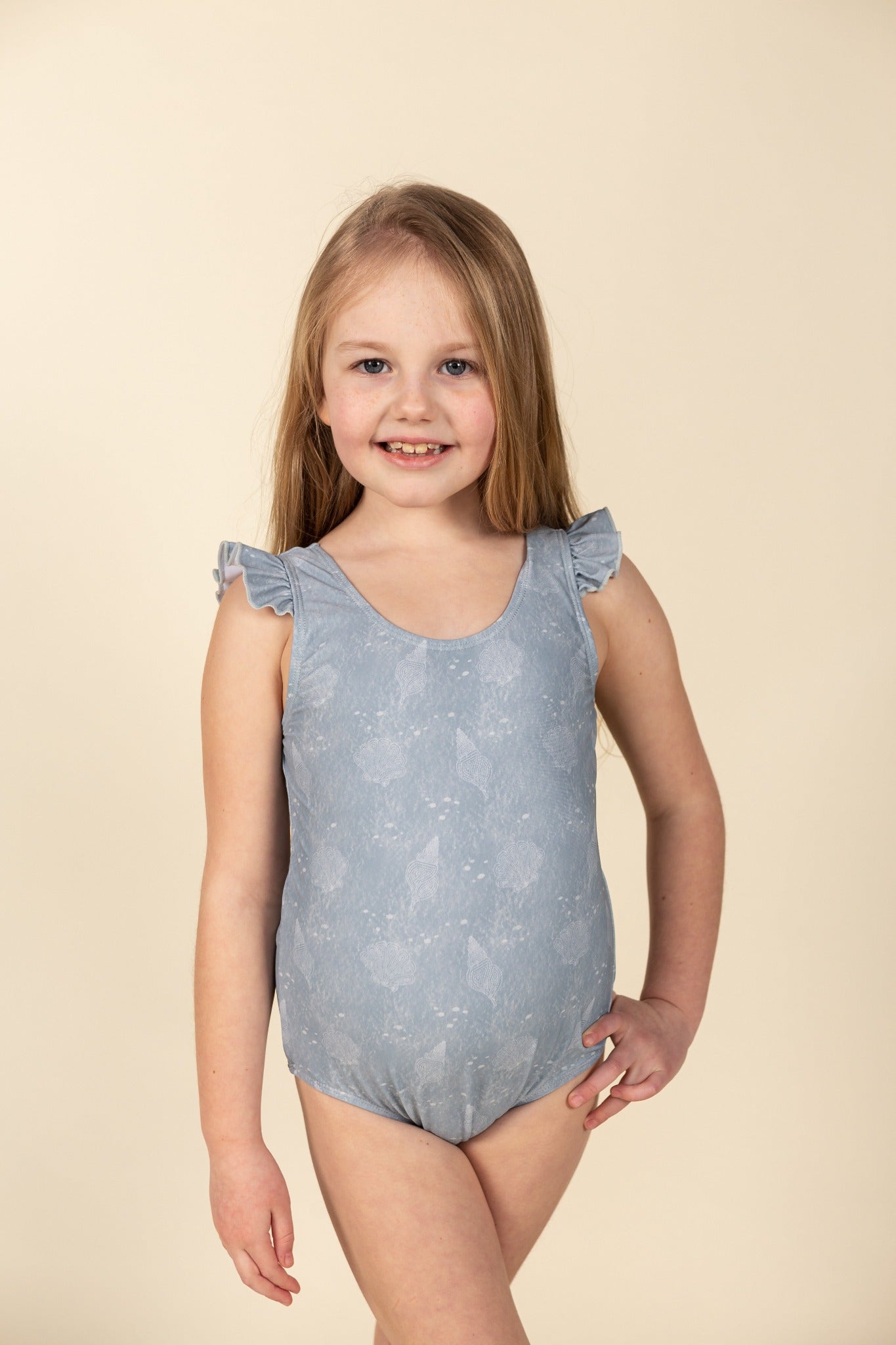 Current Tyed Girls Ruffle Shoulder One Piece Swimsuit  - Cove