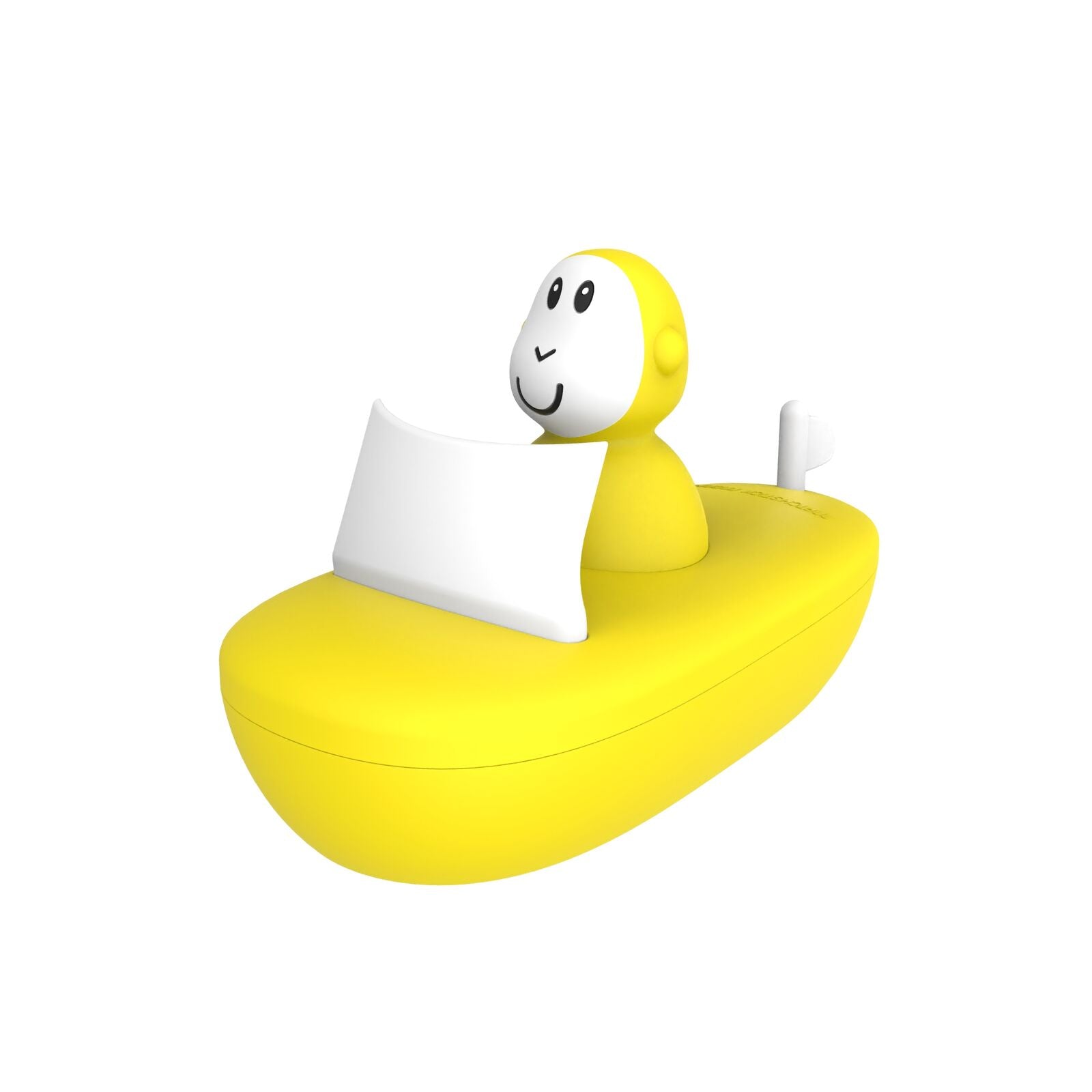 Yellow and white silicone boat set with bobbing monkey.