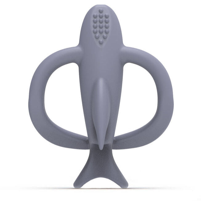 Grey and white shark silicone teething toy