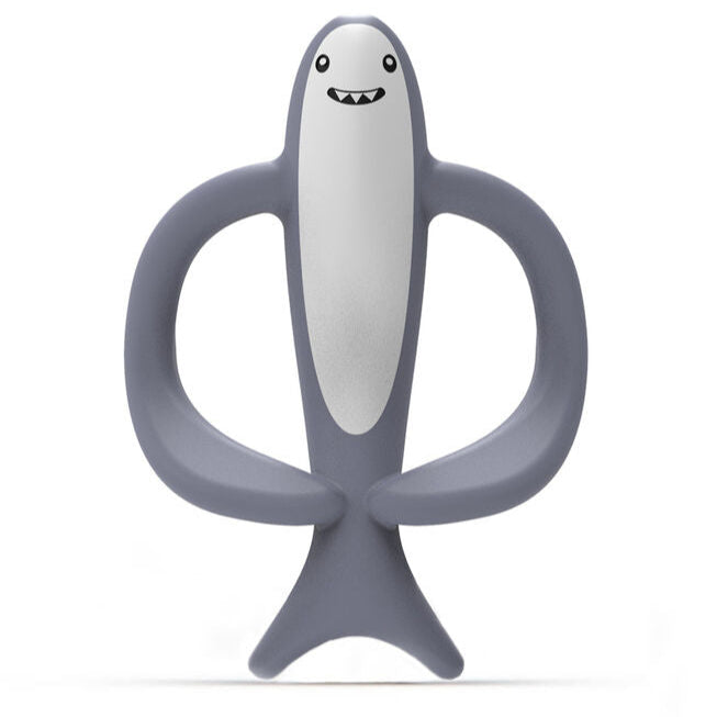 Grey and white shark silicone teething toy