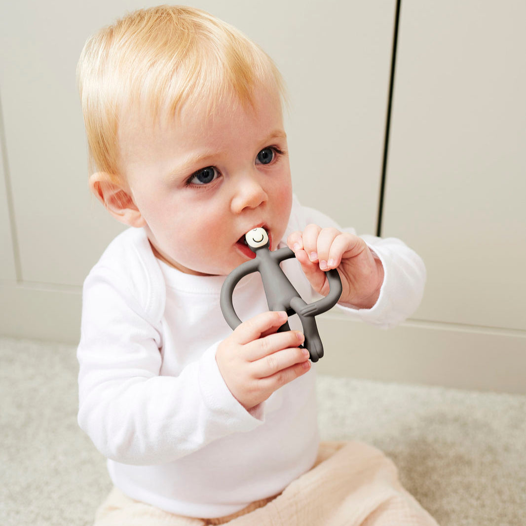 Grey silicone monkey teething toy