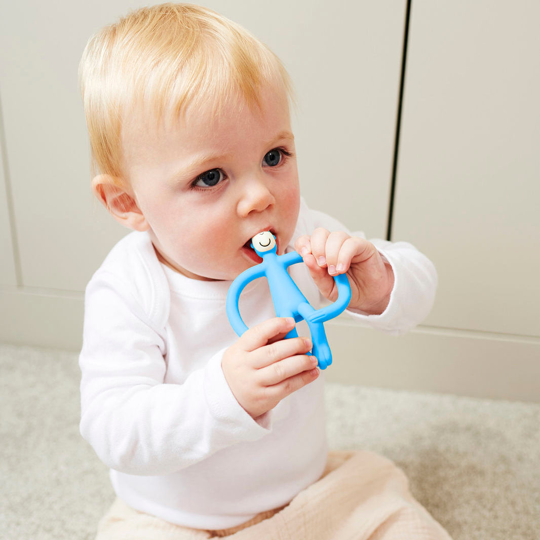 light blue silicone monkey teething toy