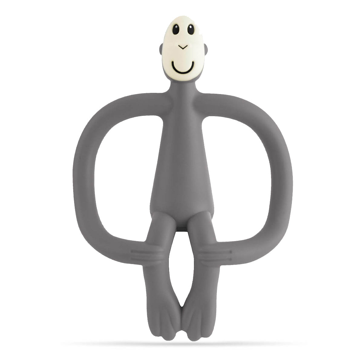 Gray monkey-shaped baby teether on a white background