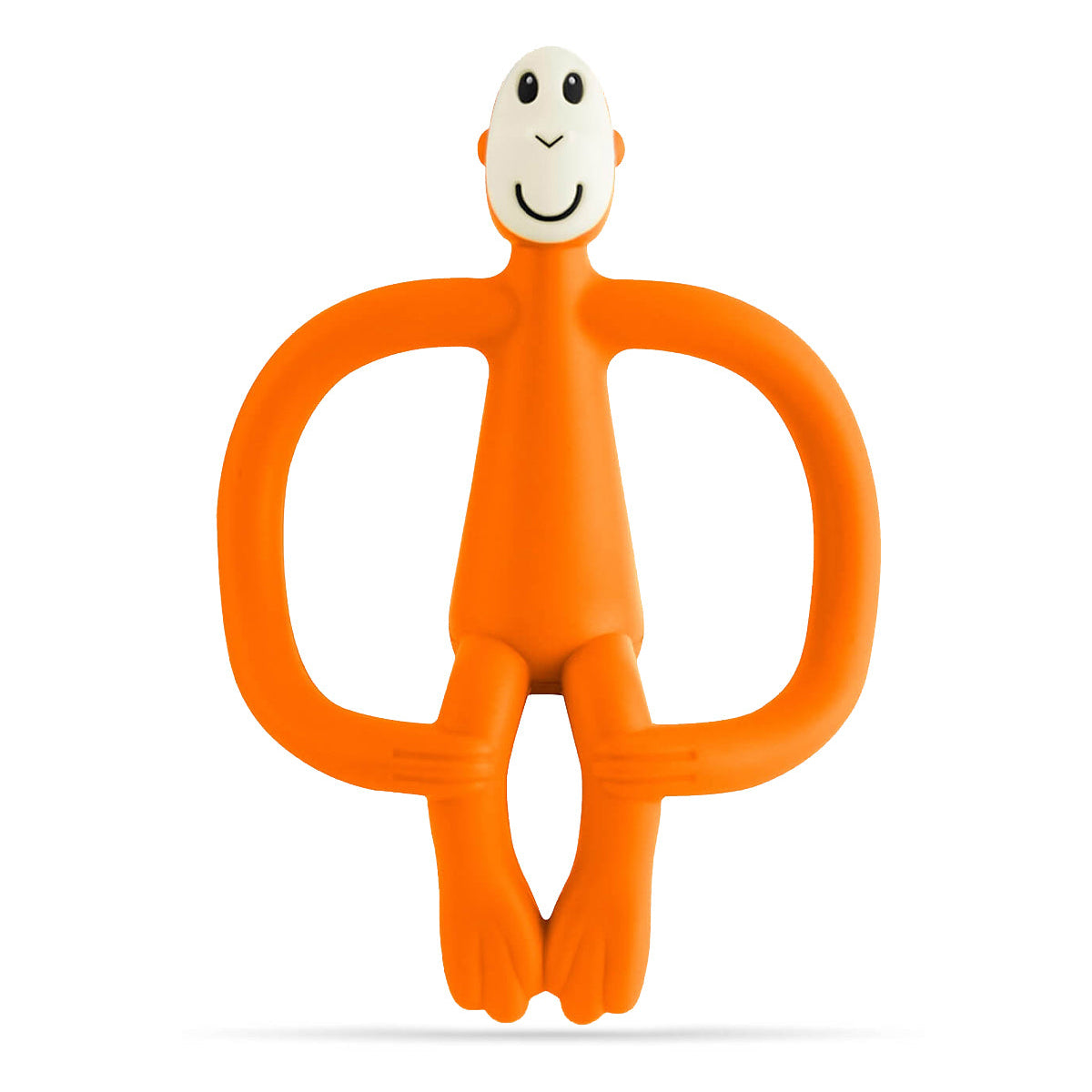 Orange monkey-shaped tool with a smiling face on a white background