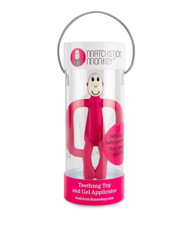 Rubin Red Silicone Monkey Teething Toy in gift box.