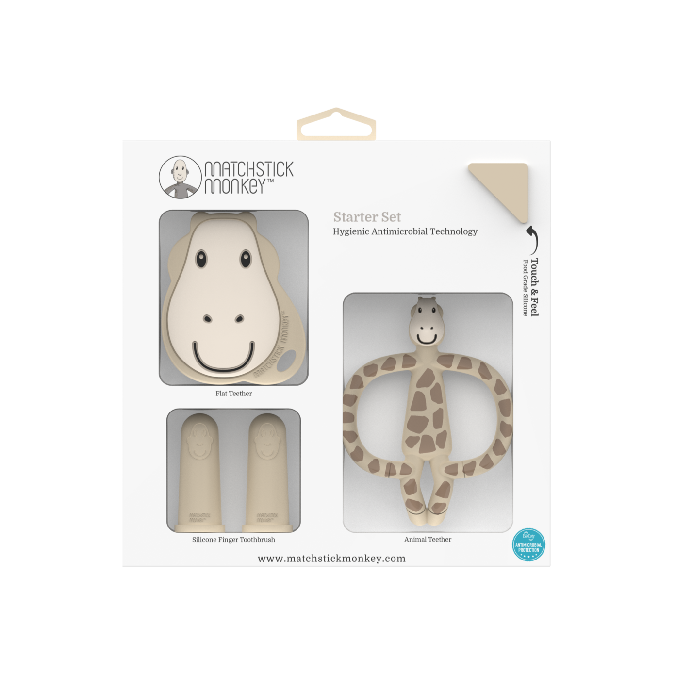 Silicone monkey teething set giraffe,3 teethers - flat, monkey and finger toothbursh.