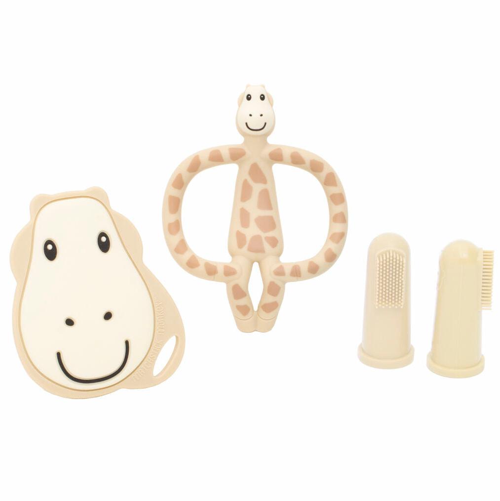 Silicone monkey teething set giraffe,3 teethers - flat, monkey and finger toothbursh.