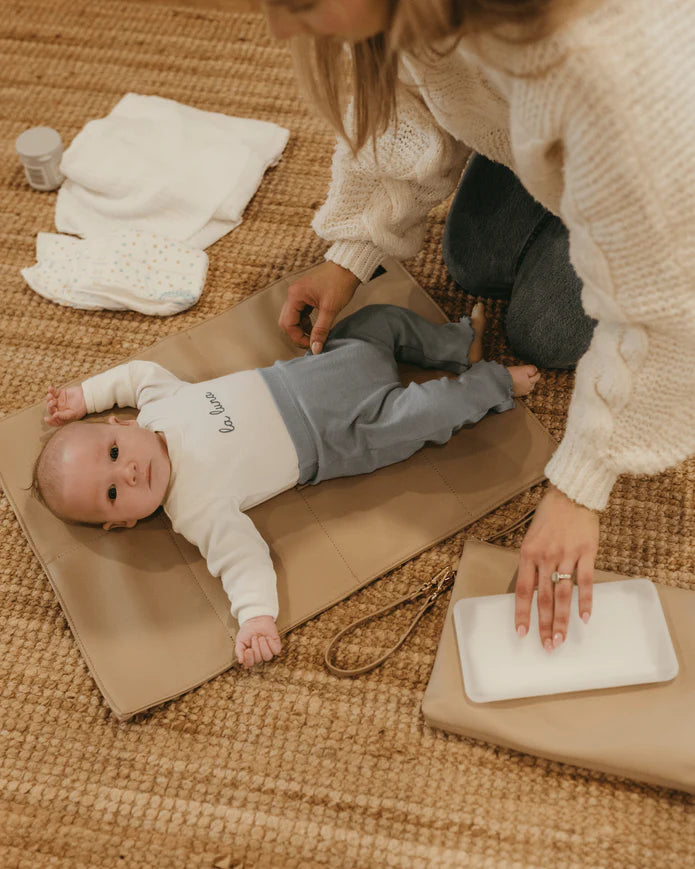Oi Oi Nappy Changing Pouch - Oat Faux Leather