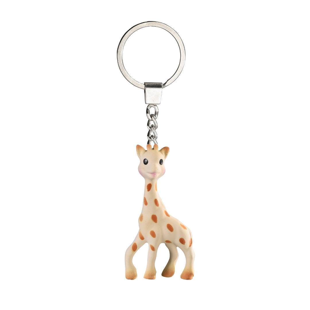 Giraffe-shaped keychain on a white background