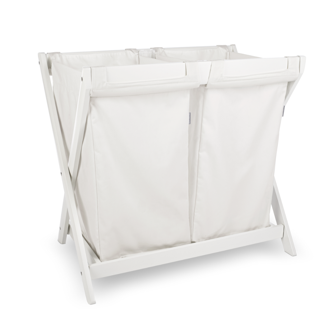 UPPAbaby Bassinet Hamper Insert shown on white bassinet stand.