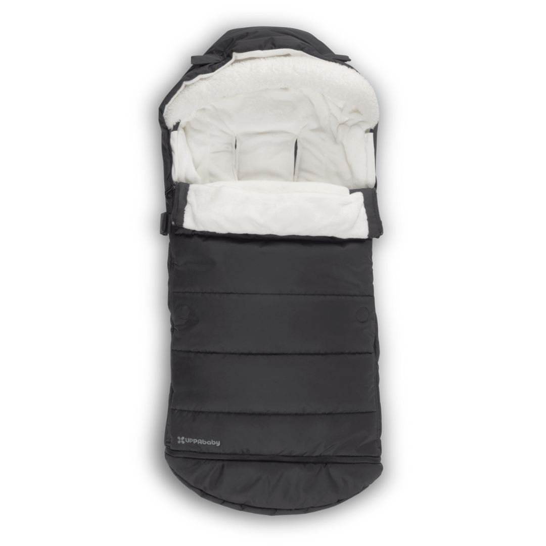 Black and white sleeping bag for UPPAbaby Stroller on a white background