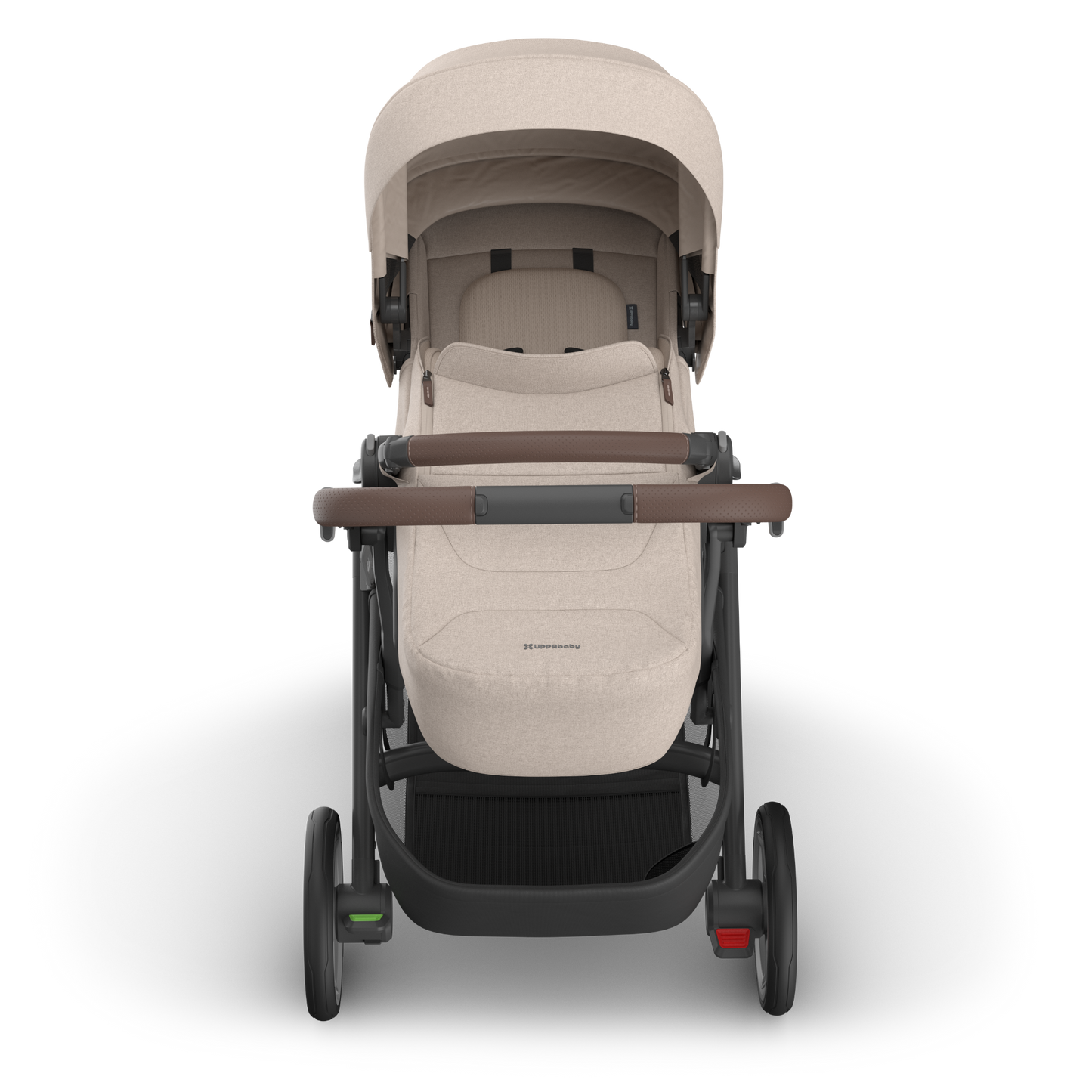 Beige and brown stroller on a white background