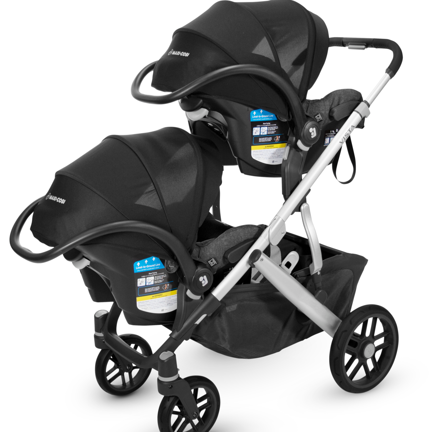 UPPAbaby Capsule Adapter Lower on stroller with capsule in place.