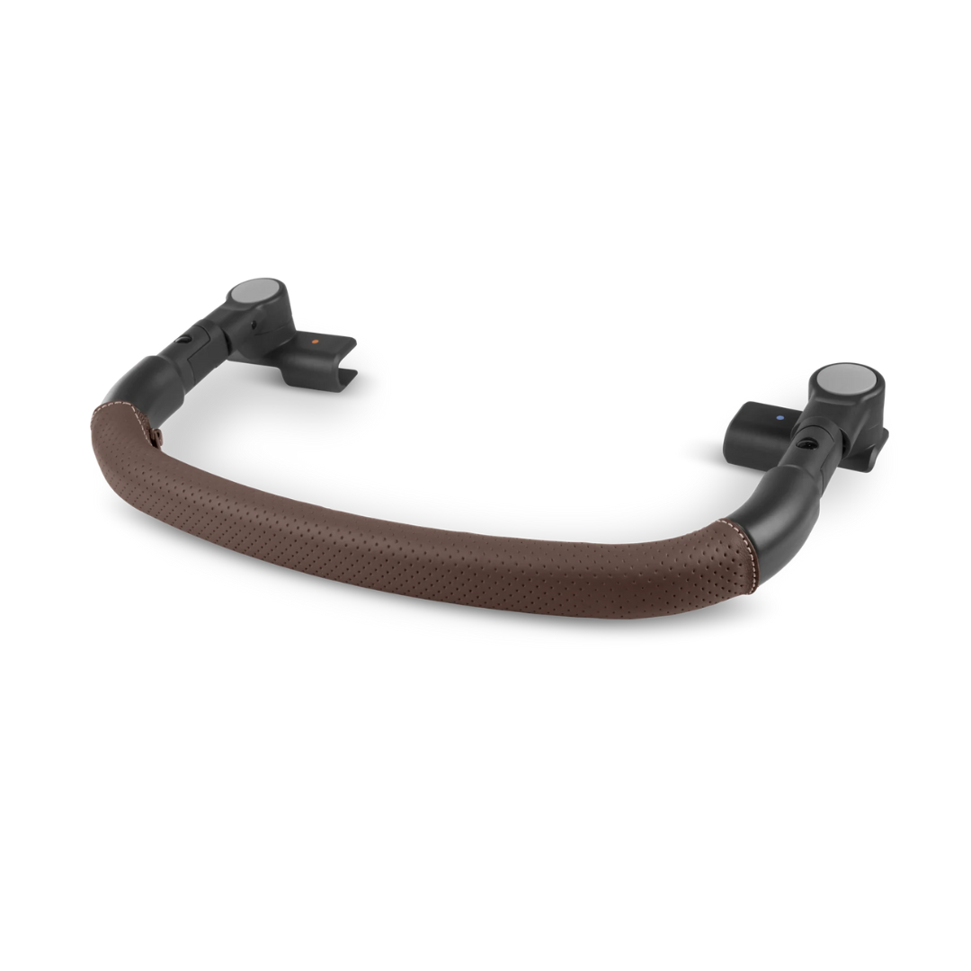 UPPAbaby Minu V3 Bumper Bar Chestnut brown leather.