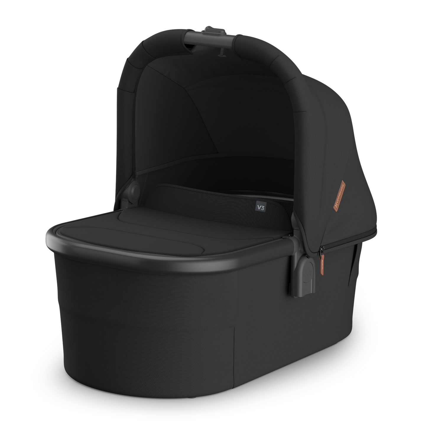 UPPAbaby Vista V3 Nori Bassinet. Black Fabric with Chestnut leather accents.