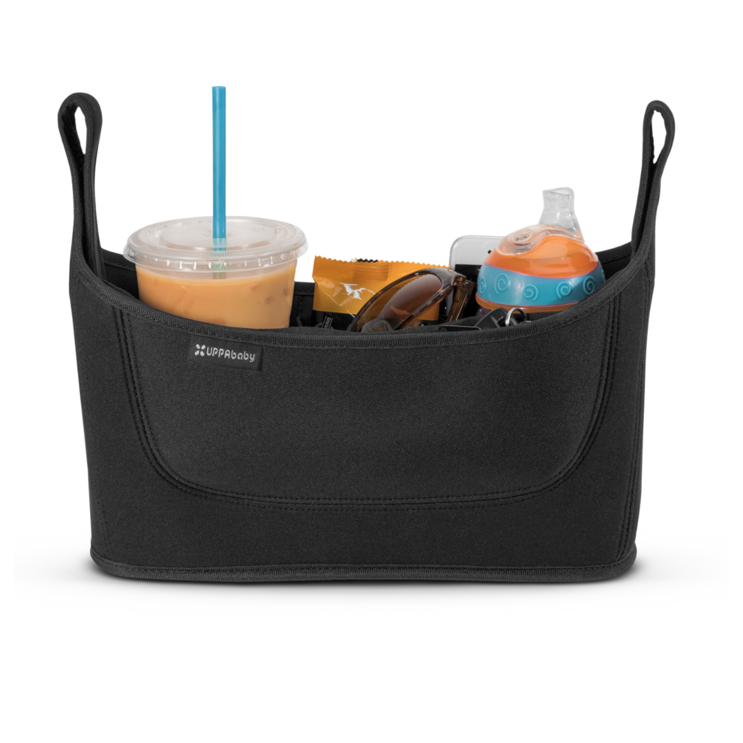 UPPAbaby Parent console for stroller with items in it.