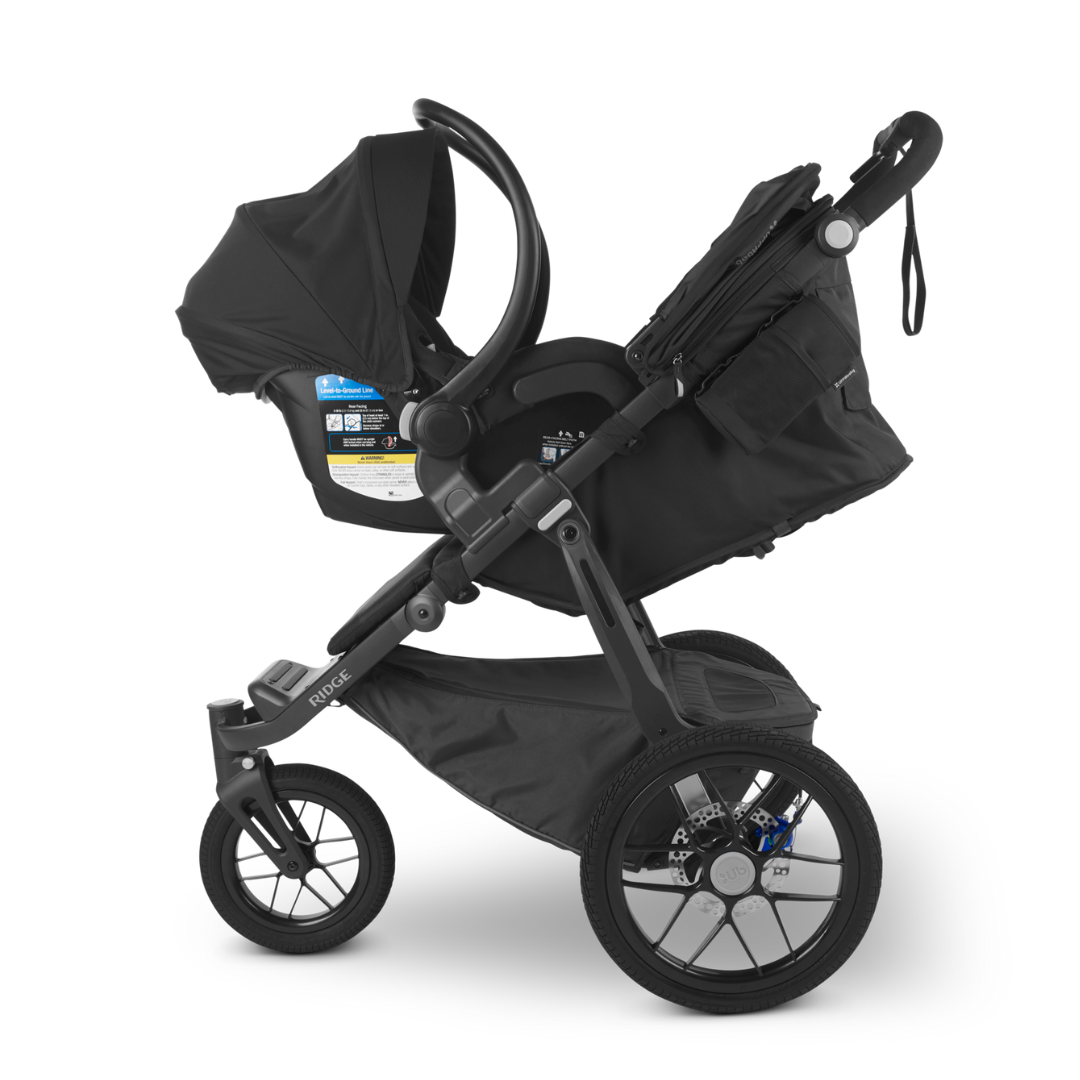 UPPAbaby Ridge stroller with capsule attached.