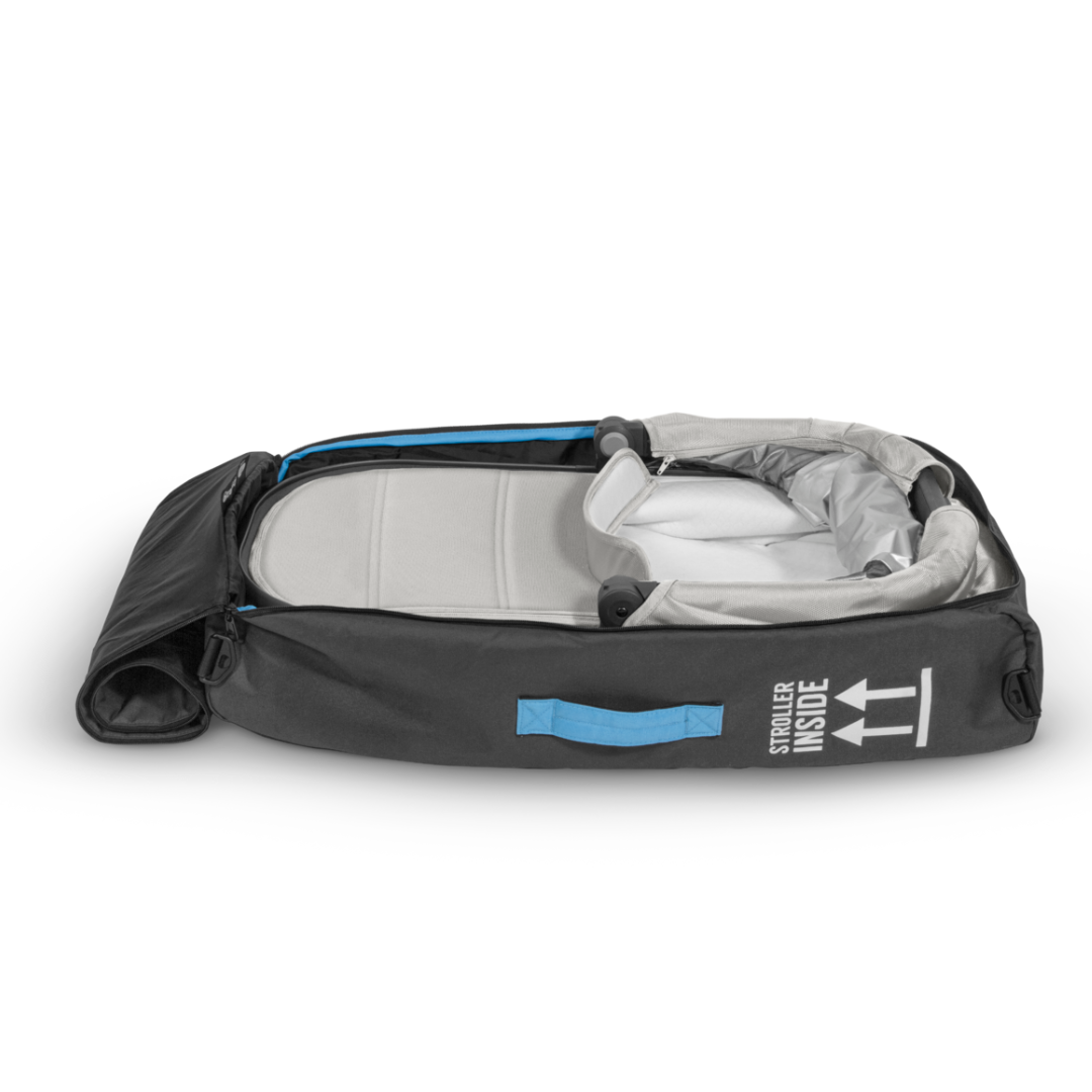 UPPAbaby Rumble seat or bassinet travel bag open to show bassinet inside.