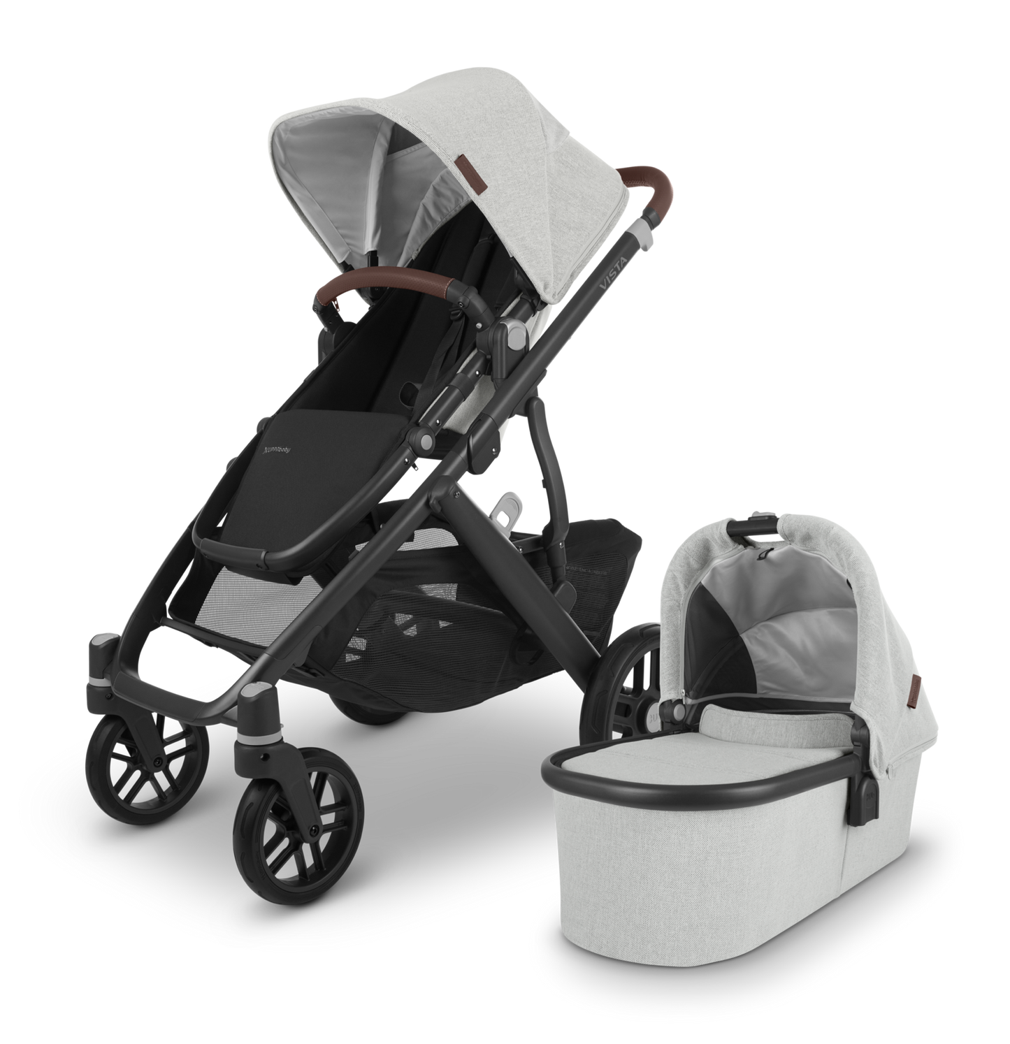 UPPAbaby Vista V2 Stroller with Bassinet- ANTHONY (White & Grey Chenille + Carbon Frame)