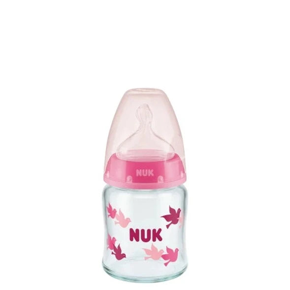 Nuk First Choice Glass Bottle 120ml (Silicone Teat 0-6 M) Assorted