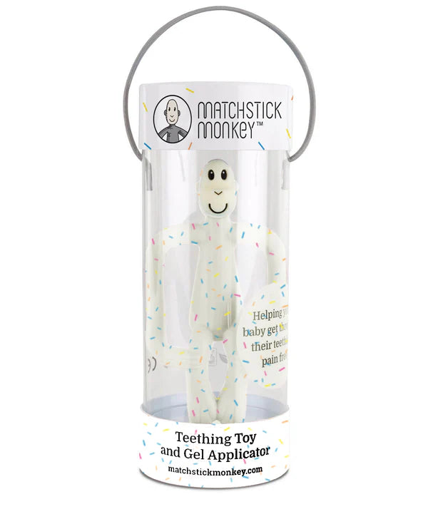 Teething toy with gel applicator in a clear packaging on a white background