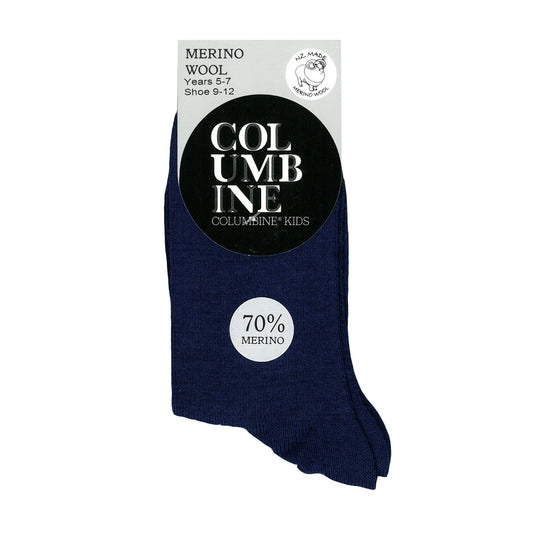 Columbine Solid Plain Merino Crew Sock Navy