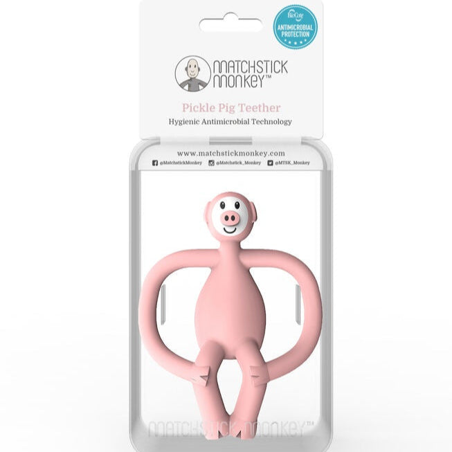 Pink Pig silicone teether in gift pack