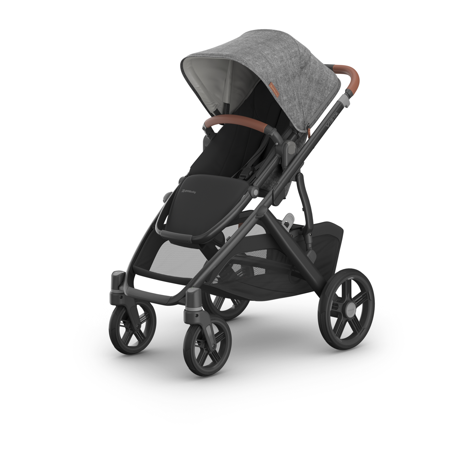 UPPAbaby Vista V3 Stroller with Bassinet - Greyson (Charcoal Melange + Carbon Frame + Saddle Leather