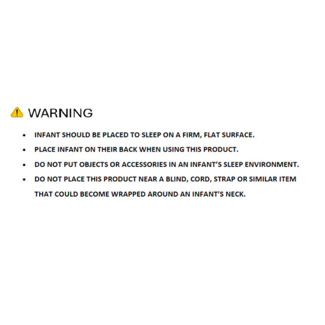 Warning label for infant sleep safety on a white background