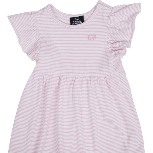 Animal Crackers Stripe Frill Dress Pink