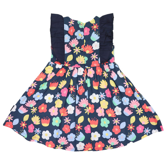 Korango Poplin Flower Frill Baby Dress Navy