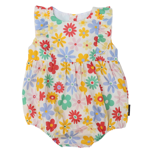 Korango Flower Print Woven Frill Sunsuit - Cloud