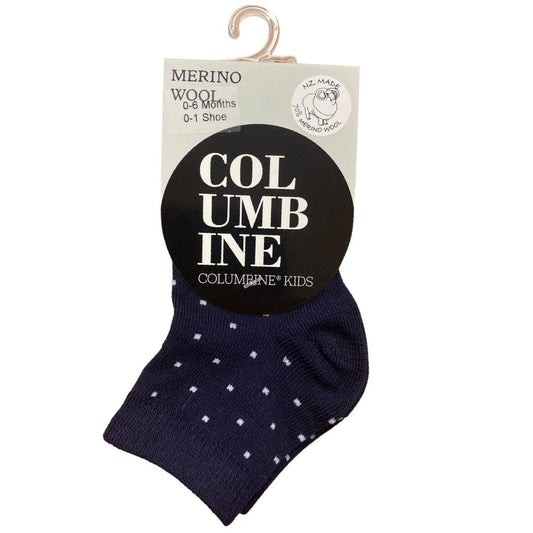 Columbine Pin Dot Merino Crew Sock Navy/White