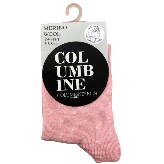 Columbine Pin Dot Merino Crew Sock Coral/White