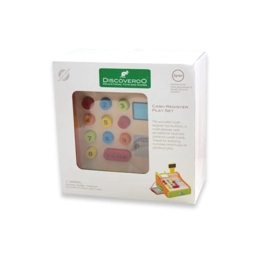 Boxed Discovero cash register play set on a white background