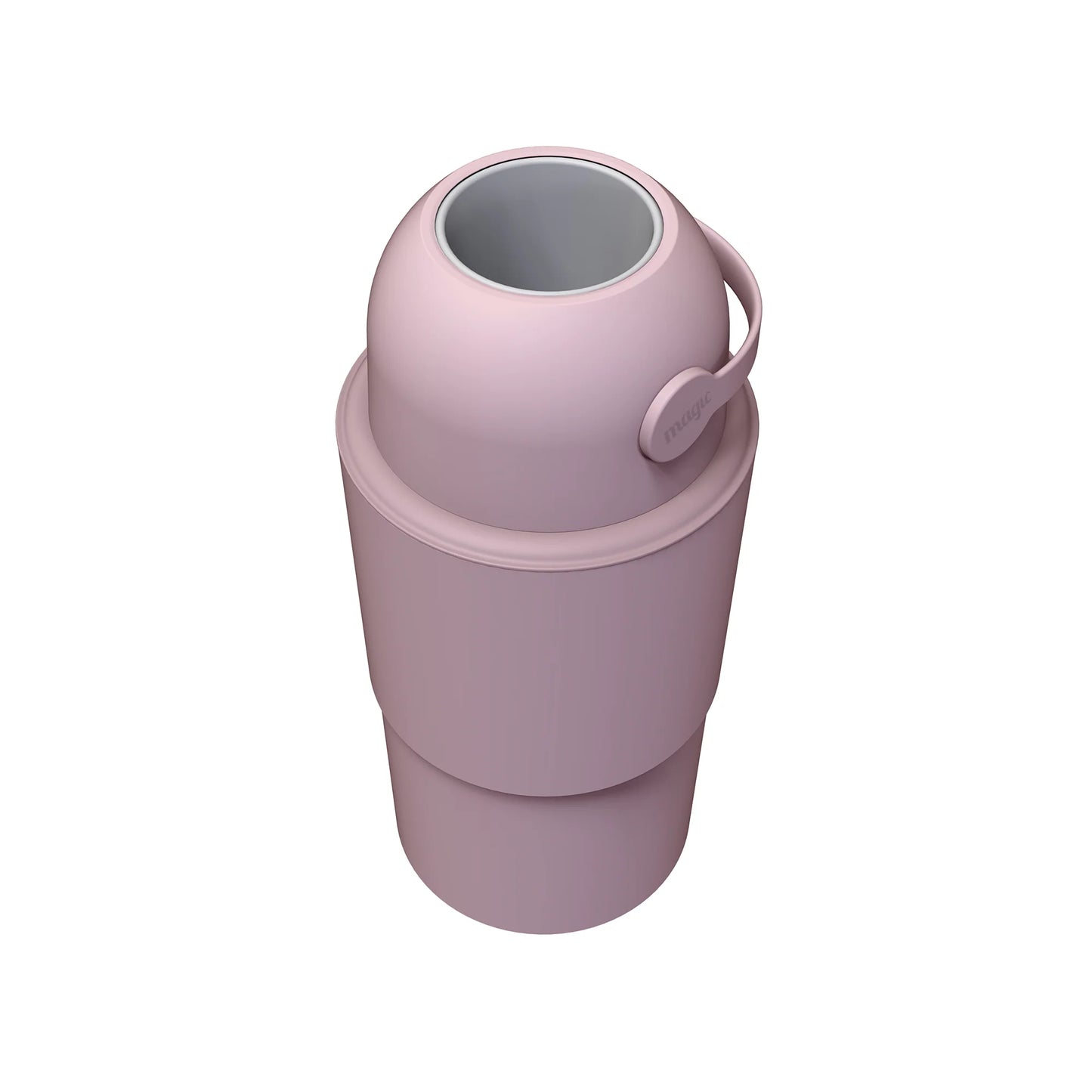 Large pink telescopic nappy bin on white background 