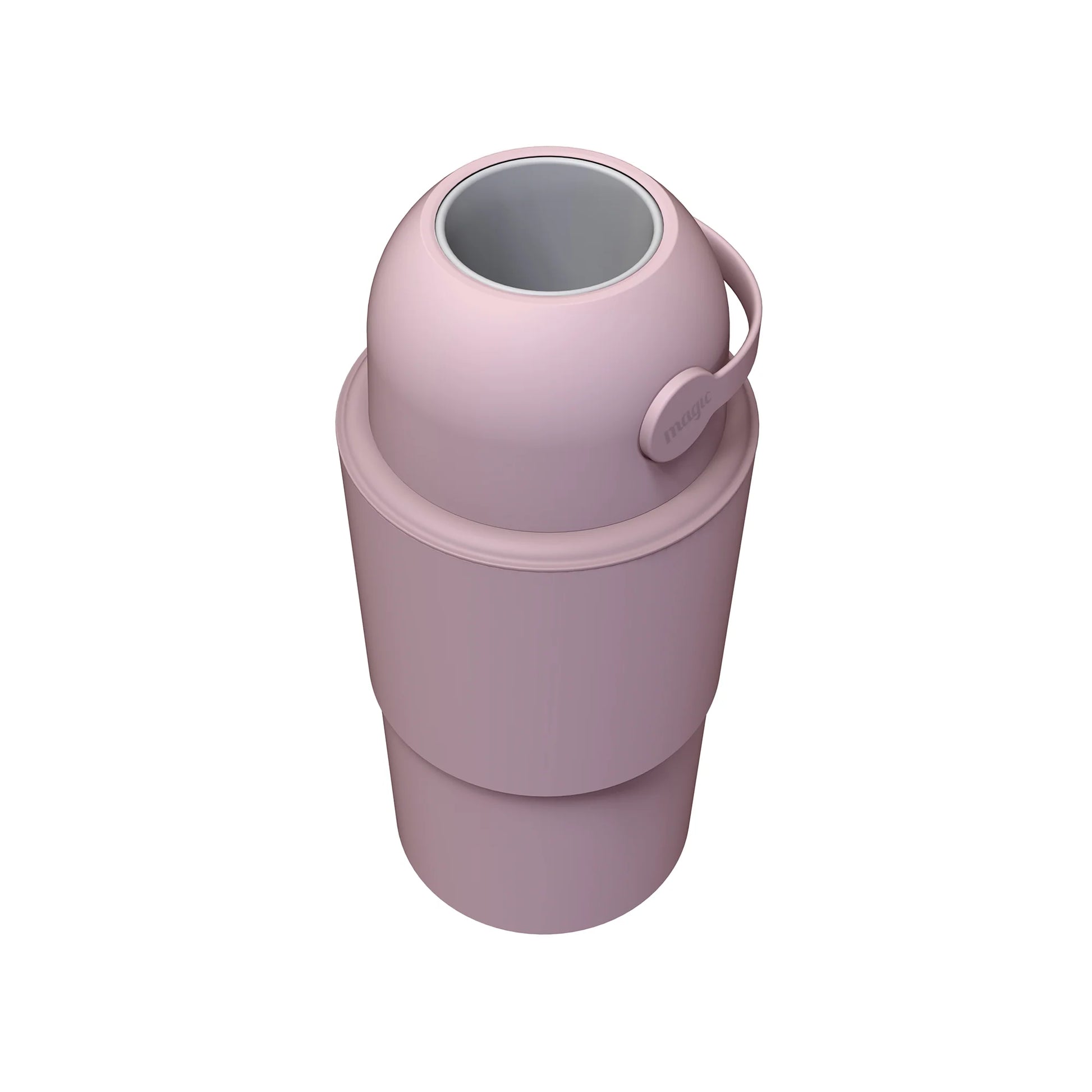 Large pink telescopic nappy bin on white background 