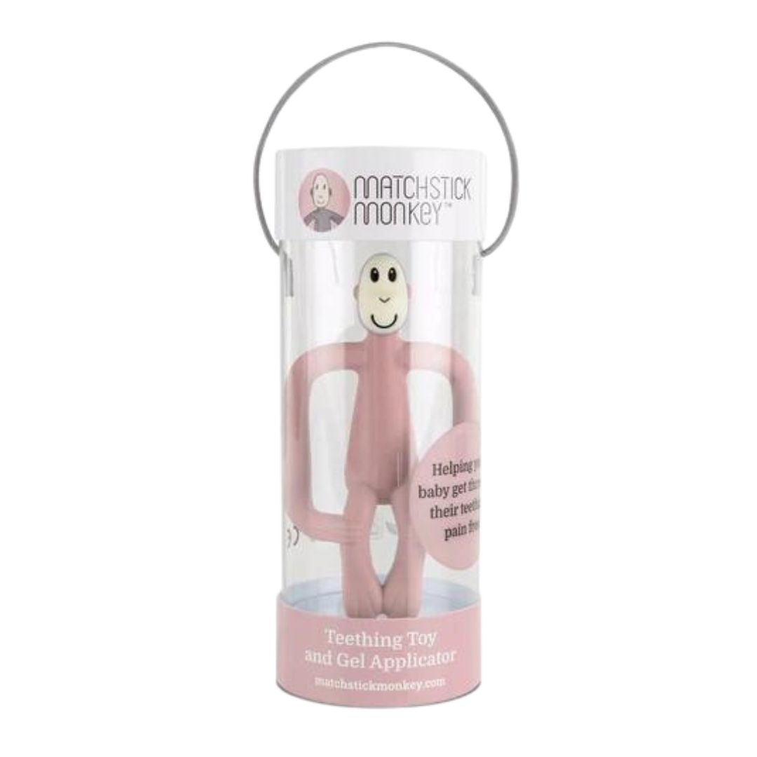 Silicone teething toy dusty pink monkey in gift packaging 