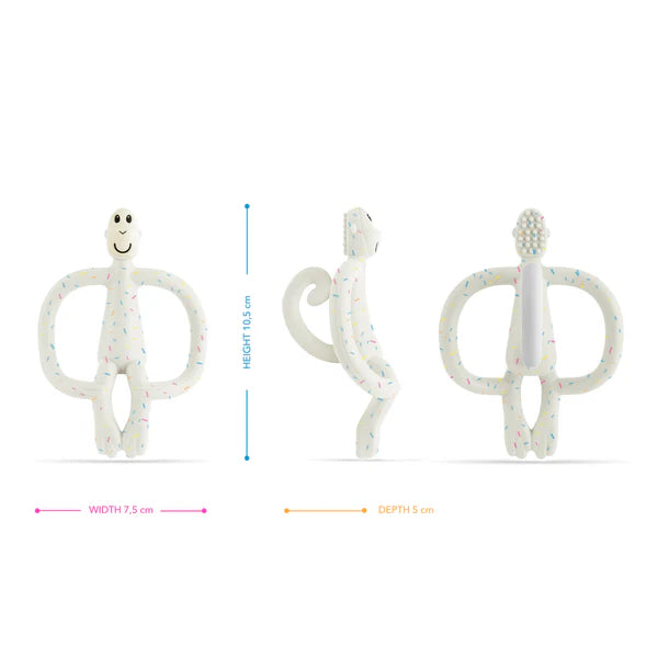 Teething toy with measurements on a white background