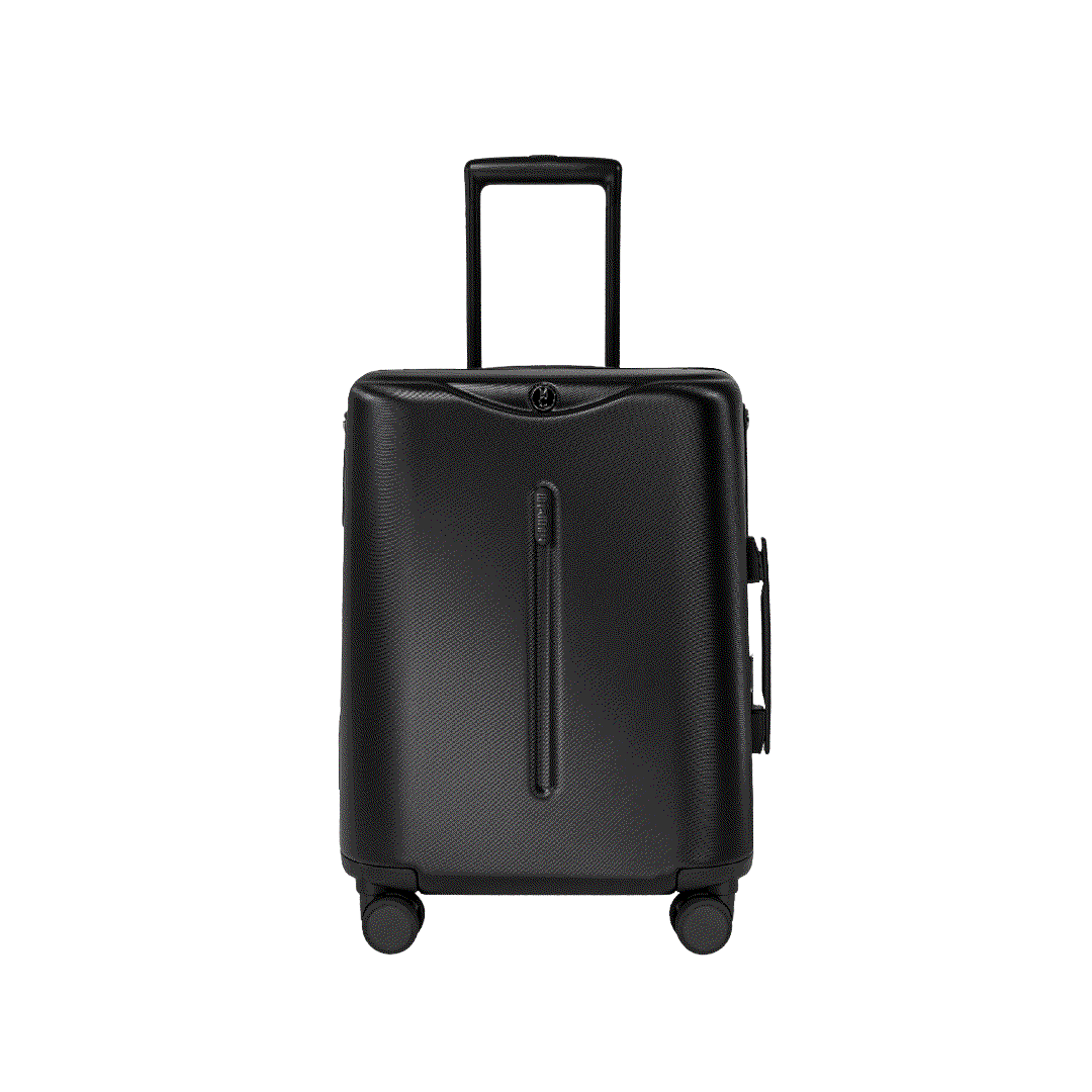 Black carru on suitcase with a handle on a white background
