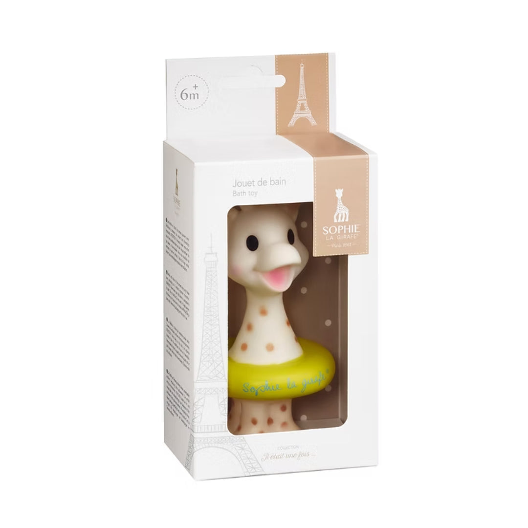 Sophie la giraffe bath toy in packaging with visible brand name