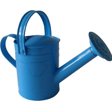 Blue watering can on a white background
