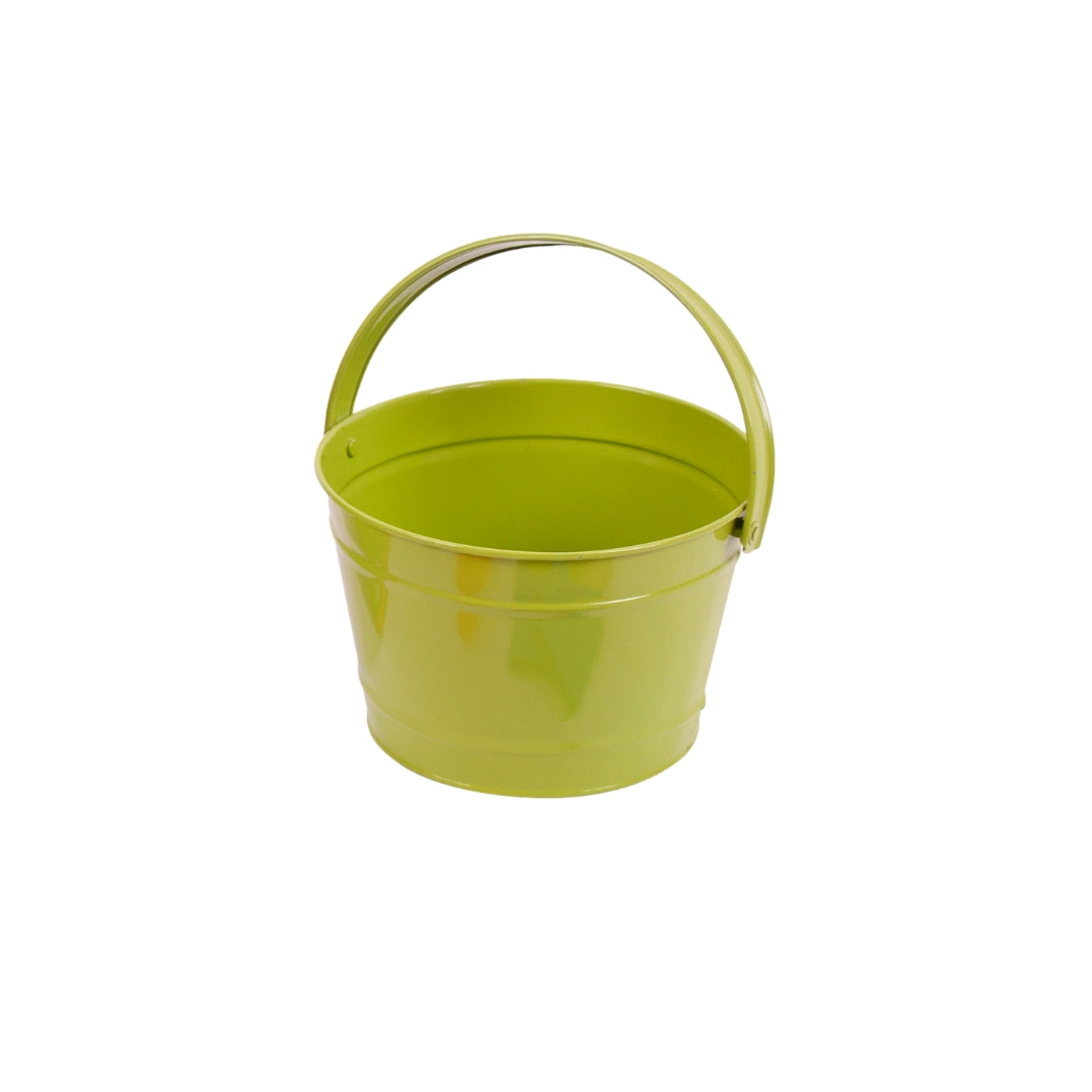 Green gardening bucket on a white background. 