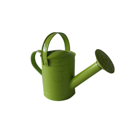 Green kids watering can on a white background