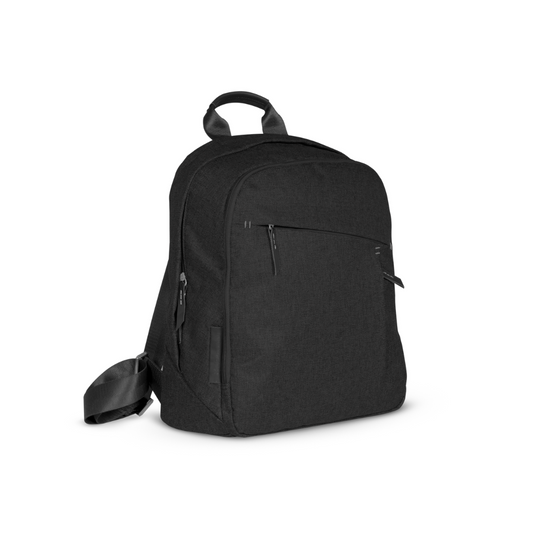 Black Changing Back Pack or Nappy Bag with Black leather handles. 