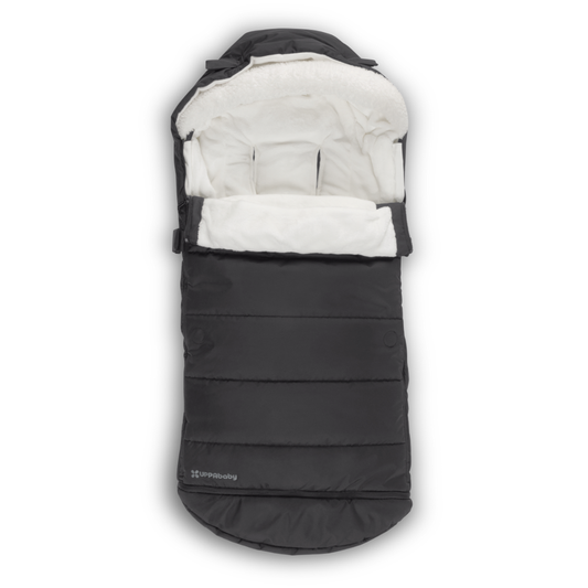 Black and white sleeping bag for UPPAbaby Stroller on a white background