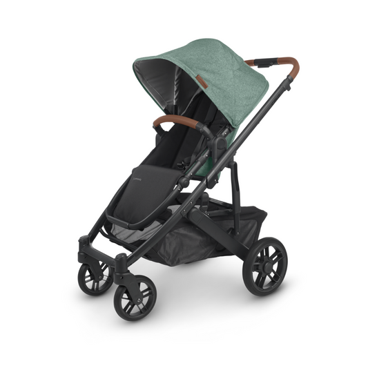 UPPAbaby Cruz V2 - GWEN Green Melange Fabric, Carbon frame and saddle leather accents. 