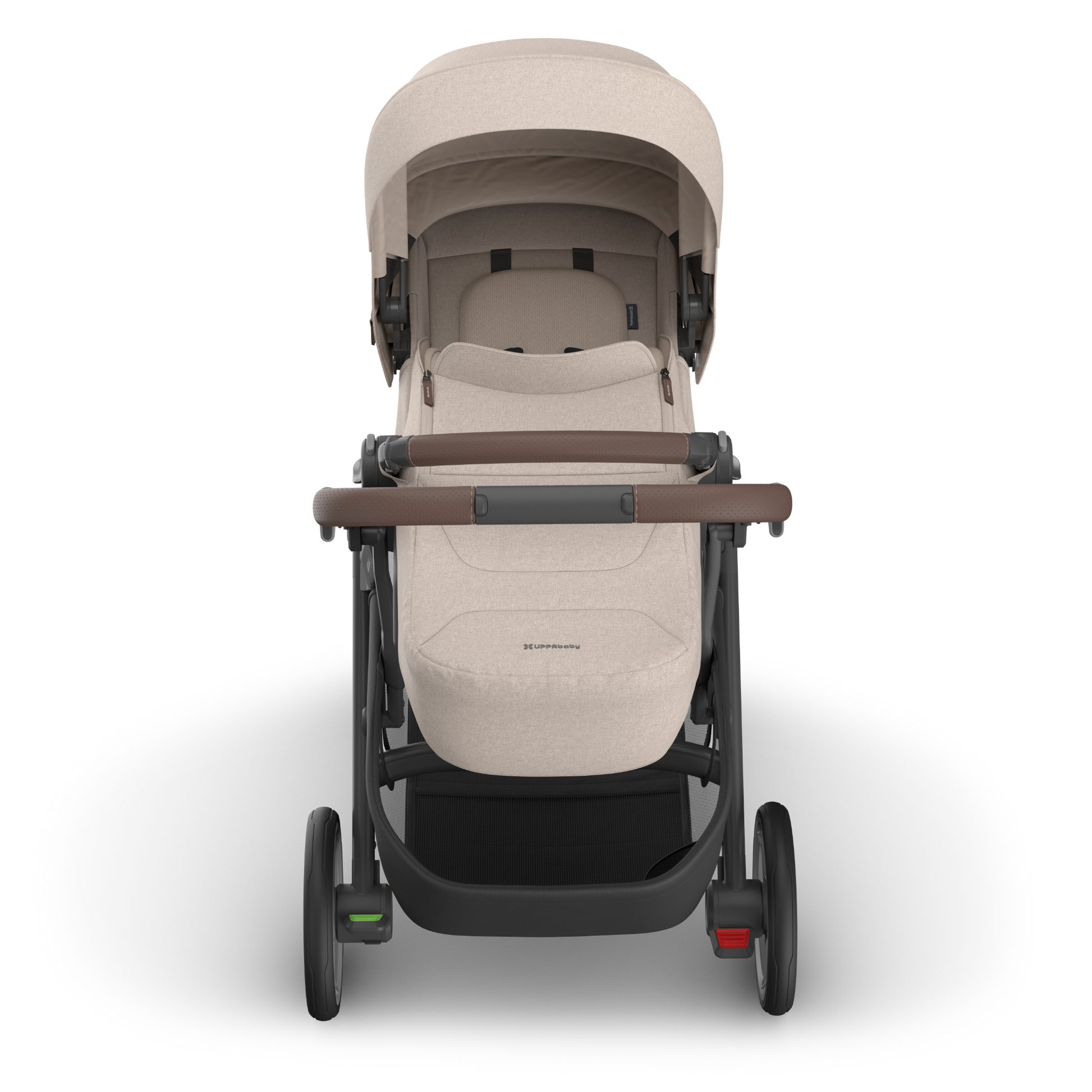 Beige and brown stroller on a white background