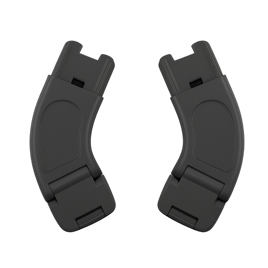 2 black UPPAbaby Mesa Capsule adapters for Minu V3 on a white background. 