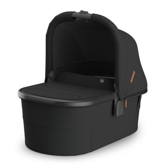 UPPAbaby Vista V3 Nori Bassinet. Black Fabric with Chestnut leather accents.  